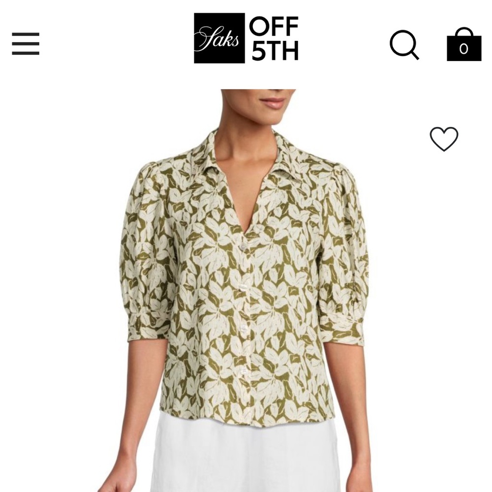 SAKS FIFTH AVENUE Floral Puff Sleeve 100% Linen Shirt